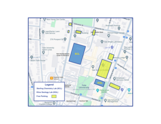 Map of the area hosting the symposium, with parking options highlighted.